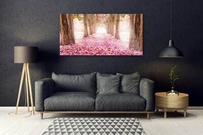Image sur verre Tableau Chemin troncs d'arbres nature brun rose