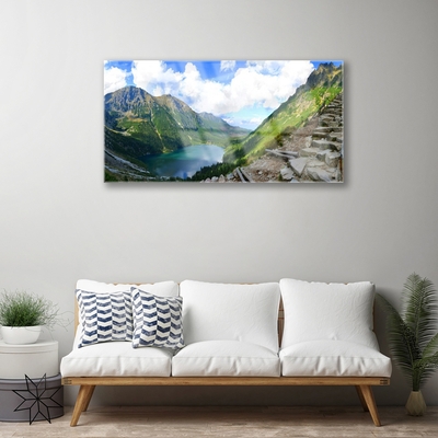 Image sur verre Tableau Montagnes paysage gris vert bleu