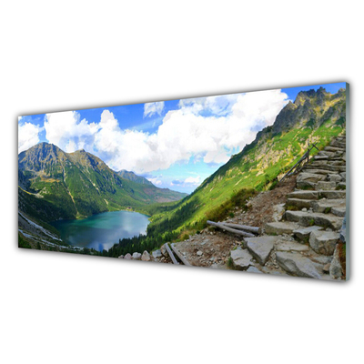 Image sur verre Tableau Montagnes paysage gris vert bleu