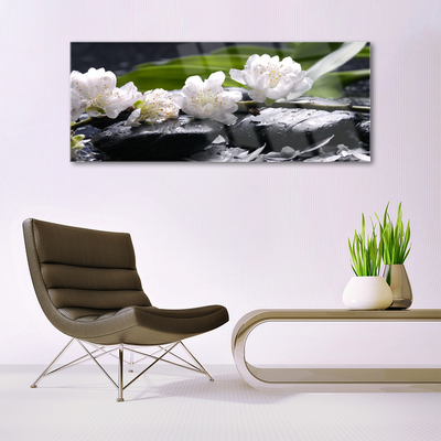 Image sur verre Tableau Fleurs pierres floral blanc noir