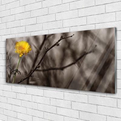 Image sur verre Tableau Branche fleur floral gris jaune