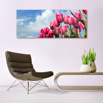 Image sur verre Tableau Tulipe floral rose vert