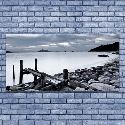 Image sur verre Tableau Pierres de plage sur la mer paysage gris