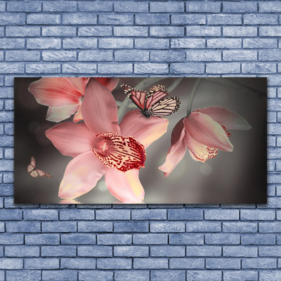Image sur verre Tableau Fleurs papillon floral rose gris