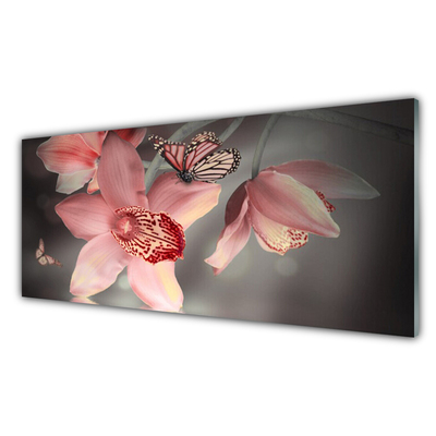 Image sur verre Tableau Fleurs papillon floral rose gris