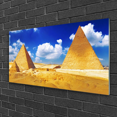 Image sur verre Tableau Désert pyramides paysage jaune bleu