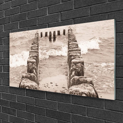 Image sur verre Tableau Mer plage architecture sépia