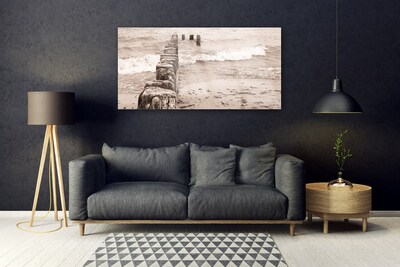 Image sur verre Tableau Mer plage architecture sépia