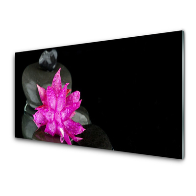 Image sur verre Tableau Fleurs pierres floral rose gris