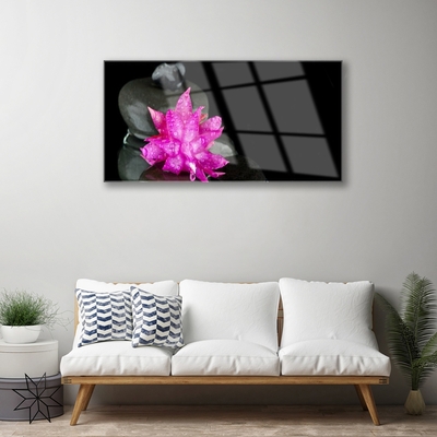 Image sur verre Tableau Fleurs pierres floral rose gris