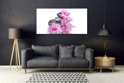 Image sur verre Tableau Fleurs pierres floral rose gris