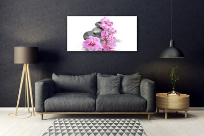 Image sur verre Tableau Fleurs pierres floral rose gris