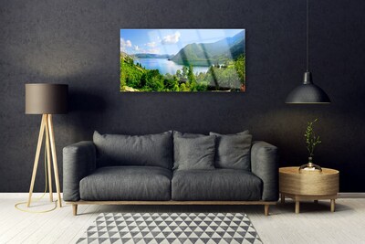 Image sur verre Tableau Forêt lac montagnes paysage vert bleu