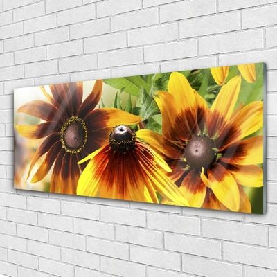 Image sur verre Tableau Fleurs floral brun jaune