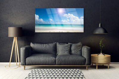 Image sur verre Tableau Mer plage soleil paysage blanc bleu