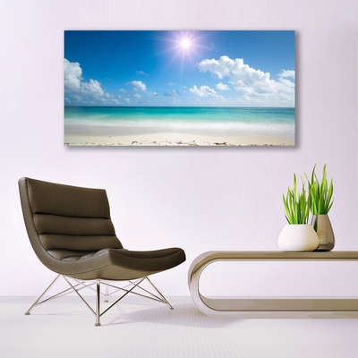 Image sur verre Tableau Mer plage soleil paysage blanc bleu
