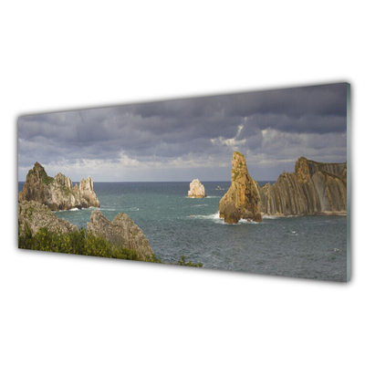 Image sur verre Tableau Mer rochers paysage gris bleu vert