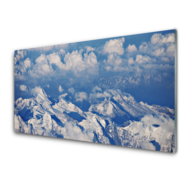 Image sur verre Tableau Montagnes nuages paysage blanc bleu gris