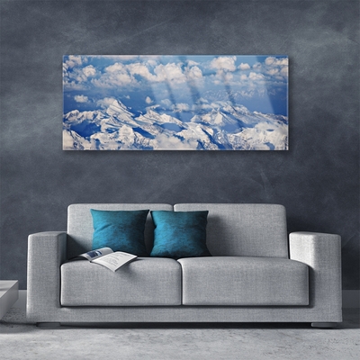 Image sur verre Tableau Montagnes nuages paysage blanc bleu gris