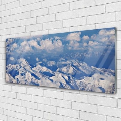 Image sur verre Tableau Montagnes nuages paysage blanc bleu gris