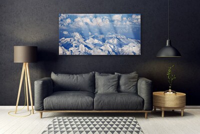 Image sur verre Tableau Montagnes nuages paysage blanc bleu gris