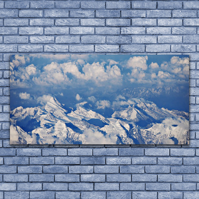 Image sur verre Tableau Montagnes nuages paysage blanc bleu gris