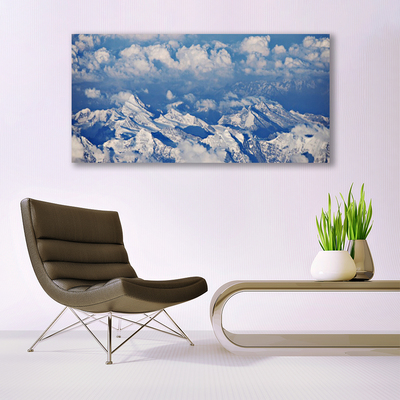 Image sur verre Tableau Montagnes nuages paysage blanc bleu gris