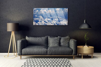 Image sur verre Tableau Montagnes nuages paysage blanc bleu gris