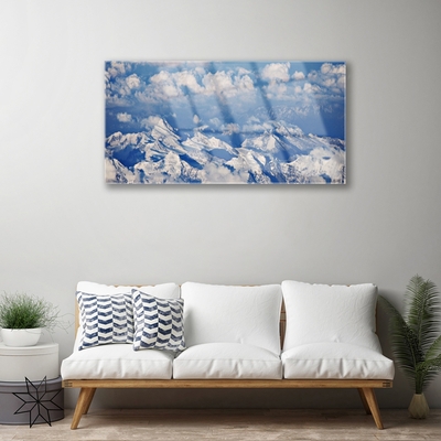 Image sur verre Tableau Montagnes nuages paysage blanc bleu gris