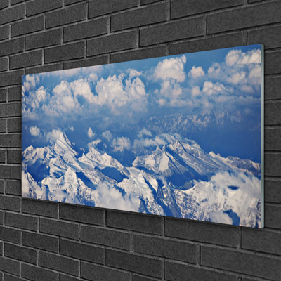 Image sur verre Tableau Montagnes nuages paysage blanc bleu gris