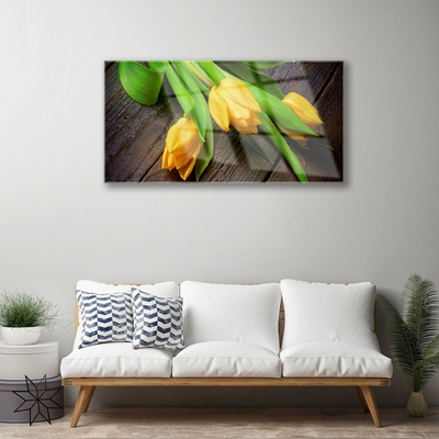 Image sur verre Tableau Tulipes floral jaune vert