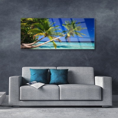 Image sur verre Tableau Palmiers mer paysage vert bleu brun
