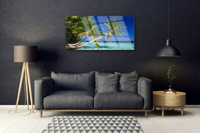 Image sur verre Tableau Palmiers mer paysage vert bleu brun