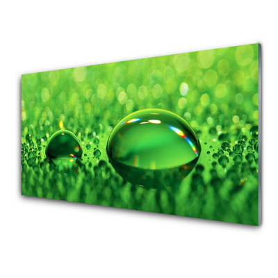 Image sur verre Tableau Gouttes d'eau art vert