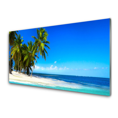 Image sur verre Tableau Palmiers plage mer paysage blanc vert bleu