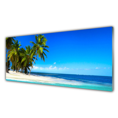 Image sur verre Tableau Palmiers plage mer paysage blanc vert bleu