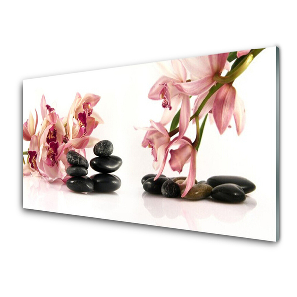 Image sur verre Tableau Fleurs pierres art brun noir blanc