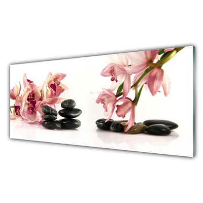 Image sur verre Tableau Fleurs pierres art brun noir blanc