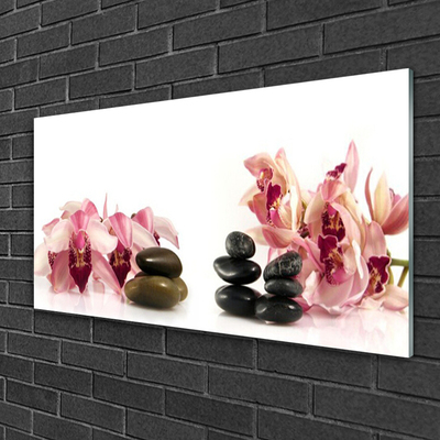 Image sur verre Tableau Pierres fleurs art brun noir blanc