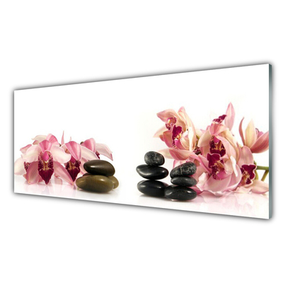 Image sur verre Tableau Pierres fleurs art brun noir blanc