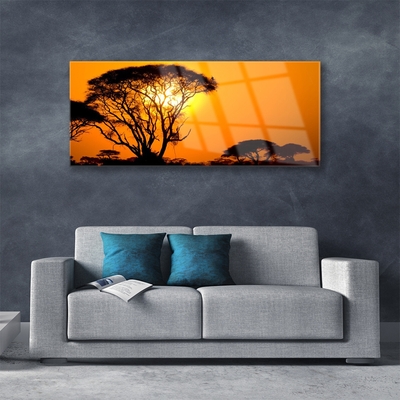 Image sur verre Tableau Arbres soleil nature noir jaune