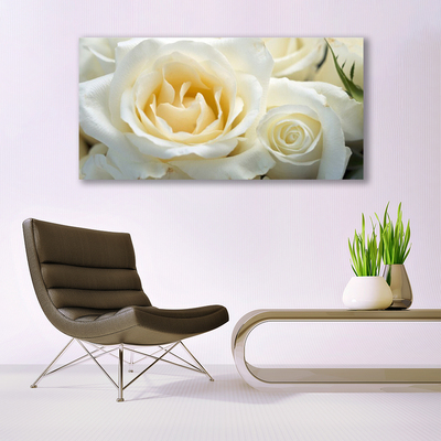 Image sur verre Tableau Roses floral blanc vert