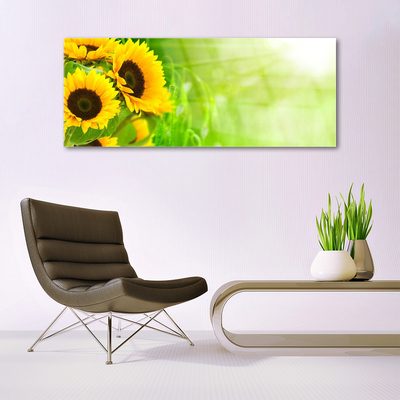 Image sur verre Tableau Tournesol floral brun jaune vert