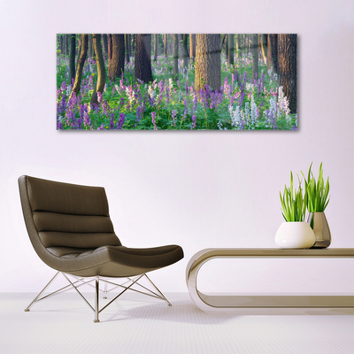Image sur verre Tableau Forêt fleurs nature violet vert brun