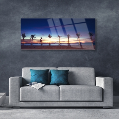 Image sur verre Tableau Palmiers plage mer paysage brun bleu