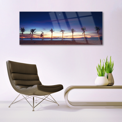 Image sur verre Tableau Palmiers plage mer paysage brun bleu