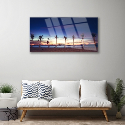 Image sur verre Tableau Palmiers plage mer paysage brun bleu