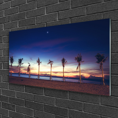 Image sur verre Tableau Palmiers plage mer paysage brun bleu