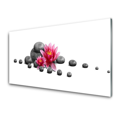 Image sur verre Tableau Fleurs pierres art rouge gris blanc