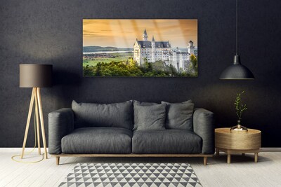 Image sur verre Tableau Château paysage vert gris jaune